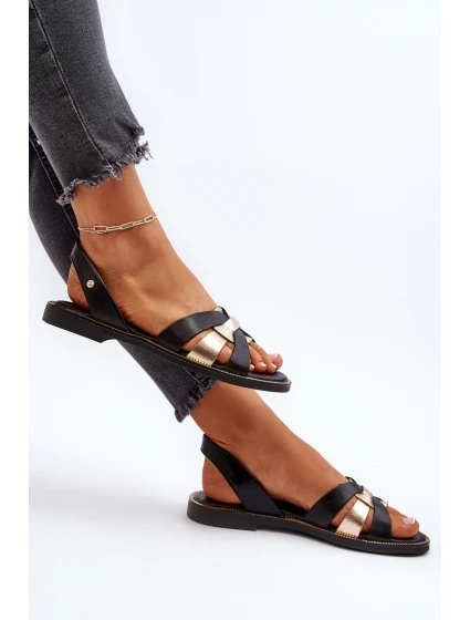 Dámské černé kožené sandály model 21651679 - Zazoo