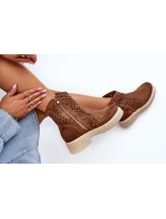 Semišové Dámské Botky na Ploché Podrážce Hnědé model 21652397 - Zazoo