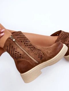 Semišové Dámské Botky na Ploché Podrážce Hnědé model 21652397 - Zazoo