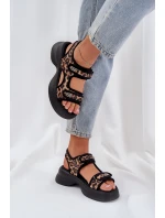 Eko Kožené Lehké Sandály Na Platformě Panther Hnědé Eko Kožené Lehké Sandály Na Platformě Panther Hnědé