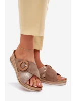 Dámské Klapky Na Platformě S Ozdobnou Přezkou Hnědé Inblu RV000012