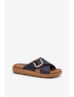 Dámské Kožené Klapky S Přezkou Tmavě Modré model 21702514 - Inblu