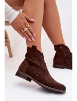 Dámské perforované kotníkové boty na nízkém podpatku S.Barski HY61-8026 Čokoládové Dámské perforované kotníkové boty na nízkém podpatku S.Barski HY61-8026 Čokoládové