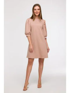 Šaty áčkového střihu s rukávy mocca model 21047139 - BeWear