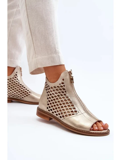 Zazoo kožené prolamované sandály se zipem, zlaté Zazoo kožené prolamované sandály se zipem, zlaté