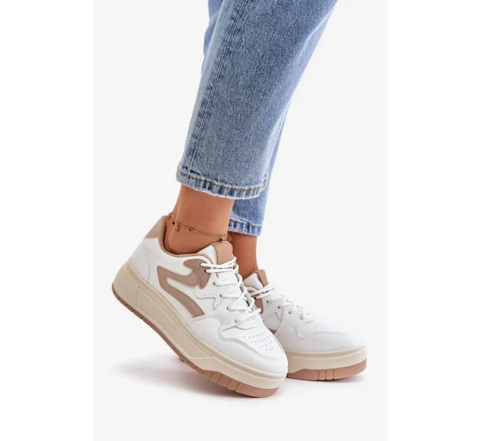 Dámské tenisky z eko kůže na platformě bílo-béžové Henizore Dámské tenisky z eko kůže na platformě bílo-béžové Henizore