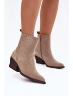 Dámské kotníkové boty na podpatku Béžová  Shoes model 21874682 - IDEAL SHOES