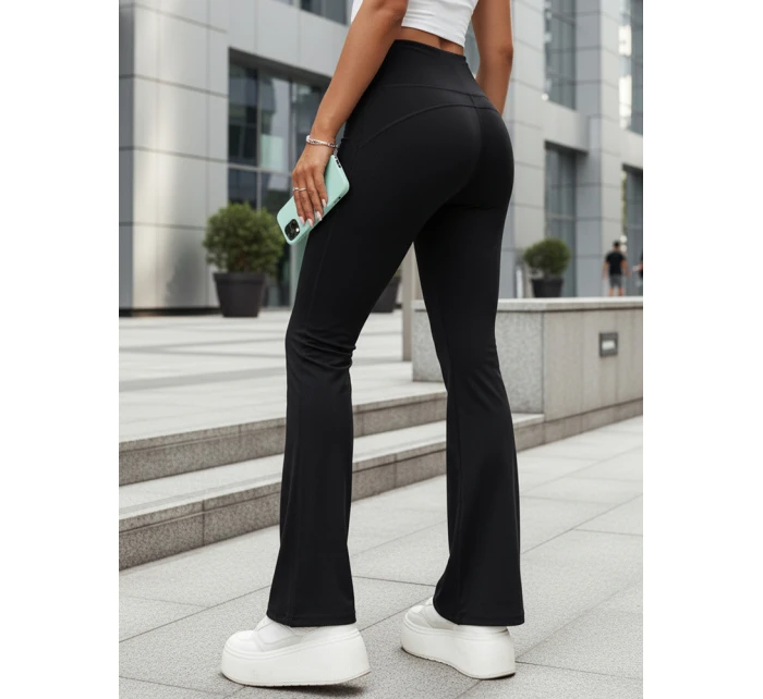 Dámské zvonové kalhoty s vysokým pasem SLIMLINE black FashionStreet UY2147