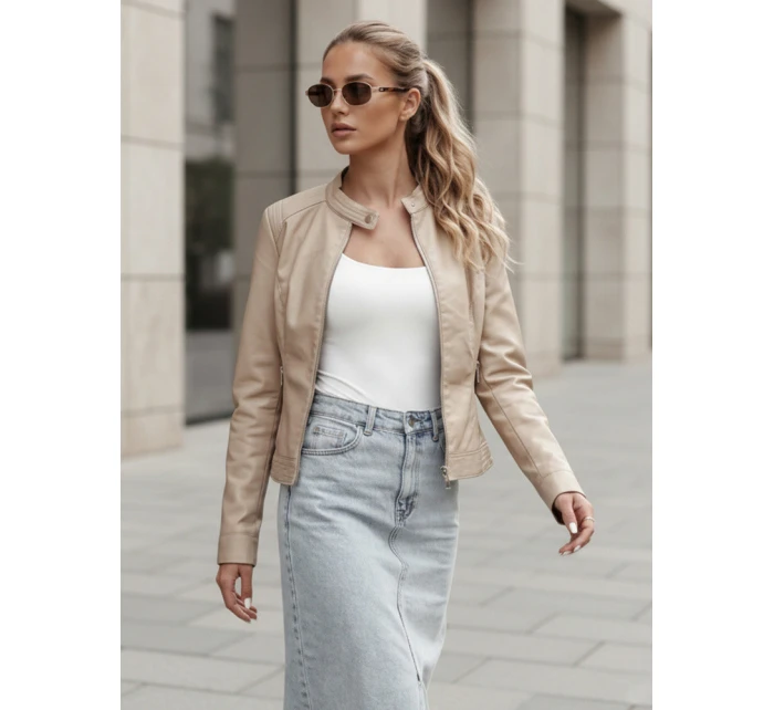 Dámská přechodná kožená bunda béžová Dstreet model 21981892 - FashionStreet Dámská přechodná kožená bunda béžová Dstreet model 21981892 - FashionStreet