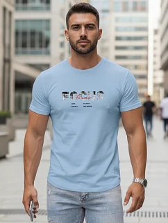 Tshirt męski z napisem bawełniany błękitny model 22316044 - FashionStreet