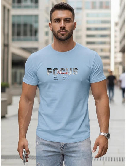 Tshirt męski z napisem bawełniany błękitny model 22316044 - FashionStreet