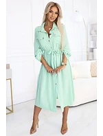 model 22176384 Midi košilka se zlatými knoflíky a vázáním světle mátová - numoco basic