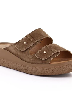 Dámské kožené žabky na platformě hnědé Vinceza 66916