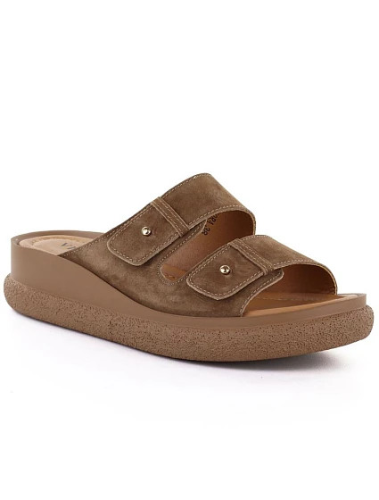 Dámské kožené žabky na platformě hnědé model 22116338 - VINCEZA