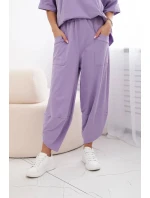 Bavlněný komplet halenka + kalhoty světle fialová