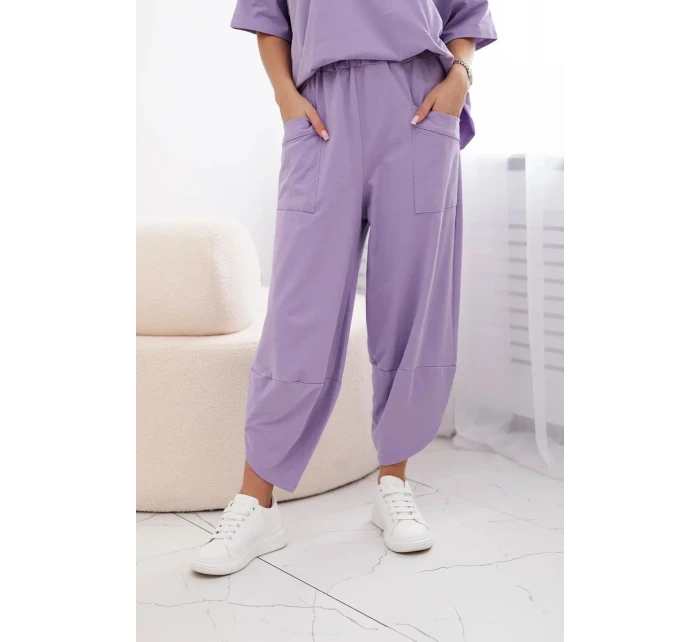 Bavlněný komplet halenka + kalhoty světle fialová