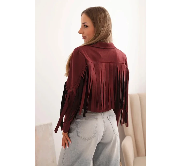 Dámská semišová bunda s třásněmi bordó Dámská semišová bunda s třásněmi bordó