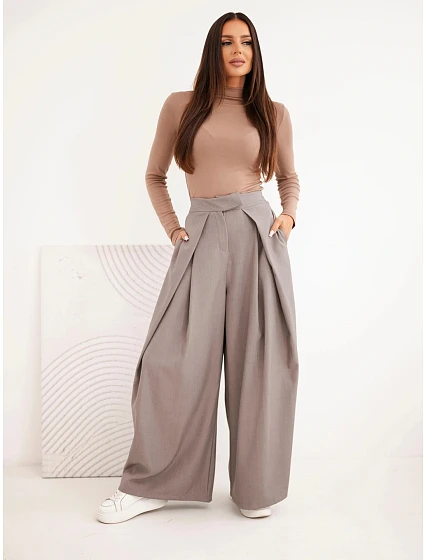 Dámské kalhoty široké s vysokým pasem model 22542781 - K-Fashion Dámské kalhoty široké s vysokým pasem model 22542781 - K-Fashion