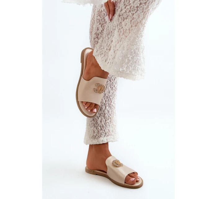 Elegantní Dámské Lesklé Sandály S Ozdobou S.Barski KV27-050 Zlaté