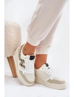 Dámské sportovní tenisky na platformě – béžové s panterím vzorem Lorori
