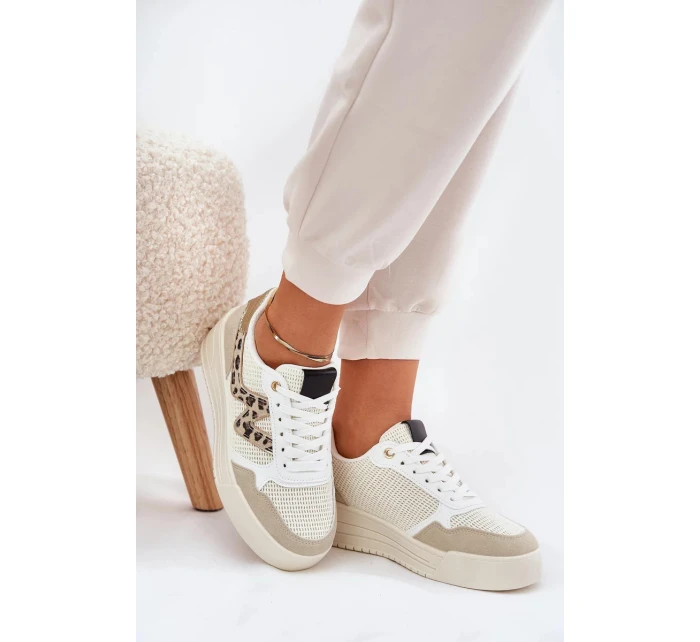 Dámské sportovní tenisky na platformě – béžové s panterím vzorem Lorori