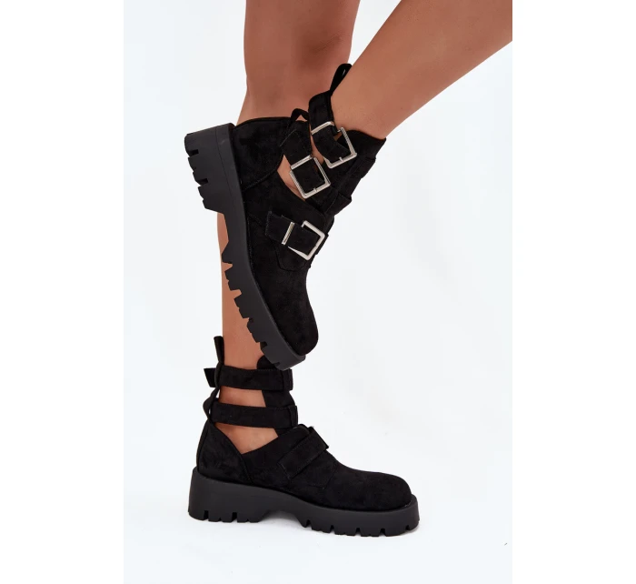 Dámské kotníkové boty s pásky a stříbrnými přezkami Helisse - černé Dámské kotníkové boty s pásky a stříbrnými přezkami Helisse - černé