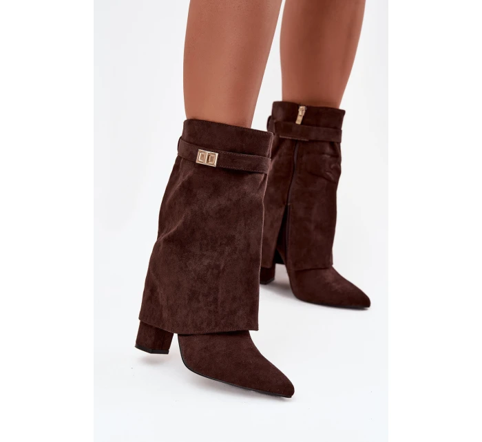 Dámské zateplené kotníkové boty na podpatku s ozdobným páskem Luvielle – čokoládové Dámské zateplené kotníkové boty na podpatku s ozdobným páskem Luvielle – čokoládové