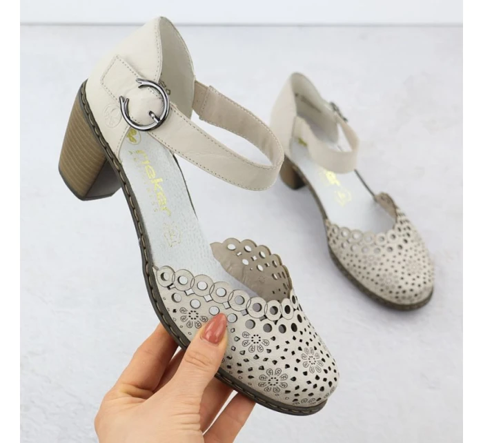 Skórzane damskie na beżowe model 22033933 - Rieker