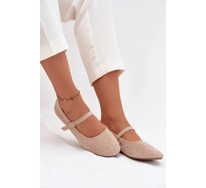 Zdobené dámské baleríny s páskem růžové model 21710842 - Boto