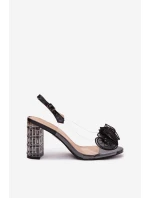 Sandály na podpatku s krystaly D&A model 21900368 Černé - S.Barski