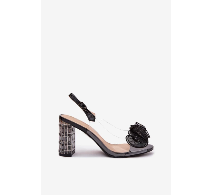 Sandály na podpatku s krystaly D&A model 21900368 Černé - S.Barski