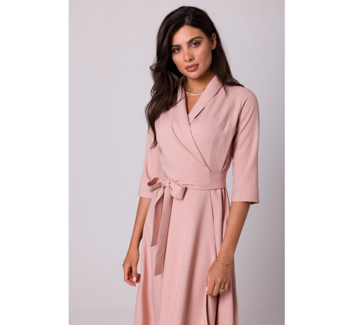 B255 Zavinovací šaty se šálovým límcem - růžové