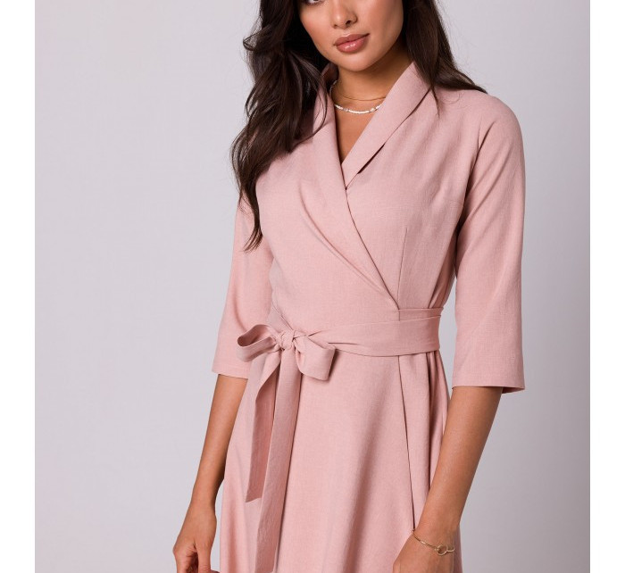 B255 Zavinovací šaty se šálovým límcem - růžové