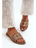 Dámské ploché pantofle s flitry S.Barski Hnědá Dámské ploché pantofle s flitry S.Barski Hnědá