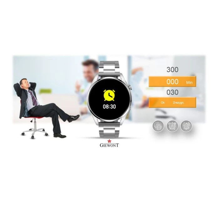 GIEWONT Vertex SmartCall GW450-4 Silver/Carbon Silicone Smartwatch