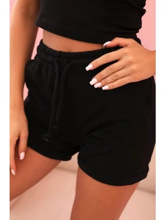 Dámské bavlněné šortky s gumou a šňůrkou v pase černé