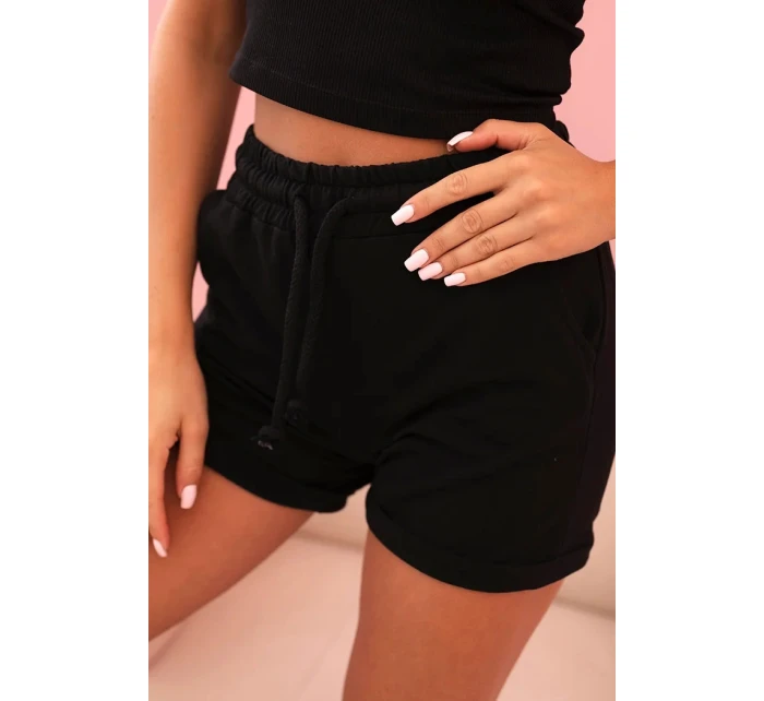 Dámské bavlněné šortky s gumou a šňůrkou v pase černé
