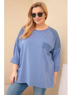 Dámská mikina Plus Size bavlněná s potiskem džínová modrá