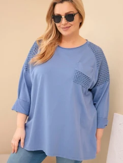 Dámská mikina Plus Size bavlněná s potiskem džínová modrá