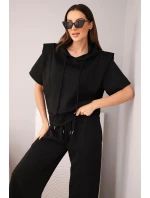 Dámský komplet máslový mikina s kapucí a volné kalhoty se stahováním černý