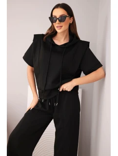 Dámský komplet máslový mikina s kapucí a volné kalhoty se stahováním černý