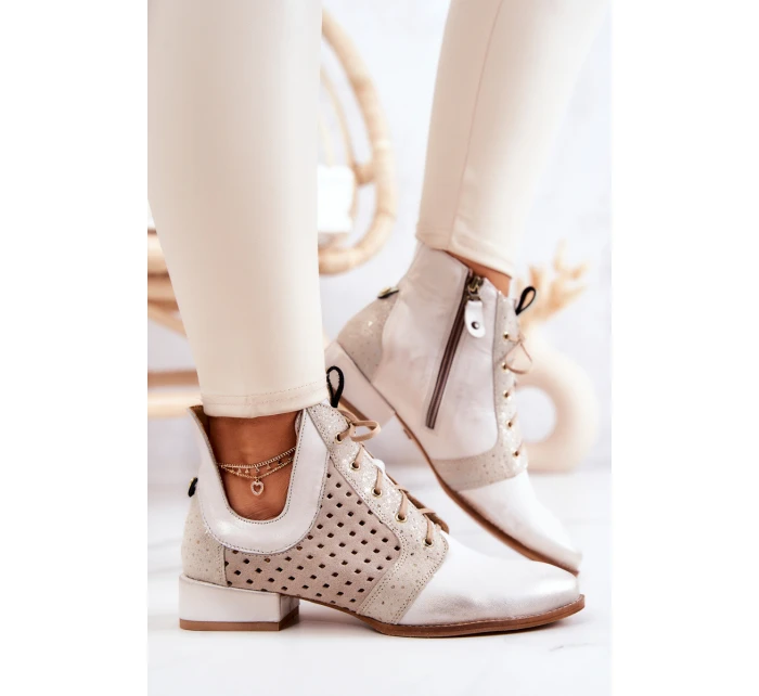 Kožené kozačky model 21576781 Světle béžová - Maciejka