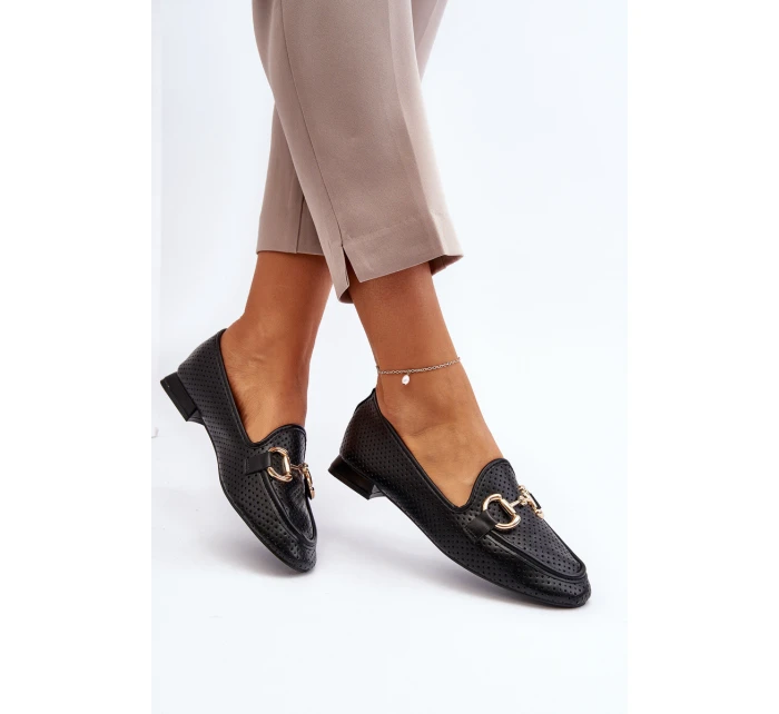 Dámské mokasíny na ploché podrážce s ozdobou černé model 21650939 - Boto Dámské mokasíny na ploché podrážce s ozdobou černé model 21650939 - Boto