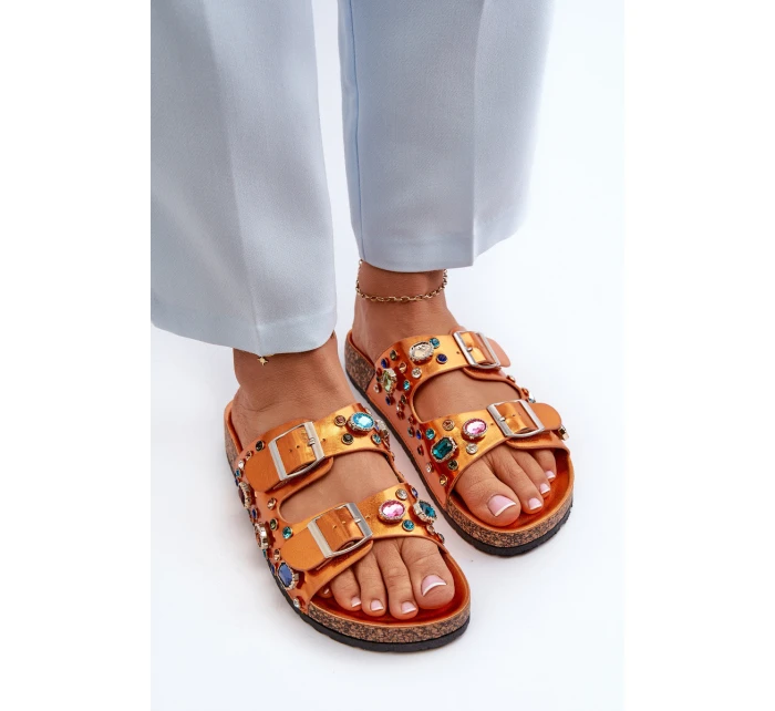 Ozdobené dámské žabky s přezkami model 21660443 oranžové - S.Barski