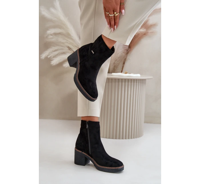 Dámské Botky Na Podpatku Zateplené Eko Semišové Černé model 21669122 - Boto Dámské Botky Na Podpatku Zateplené Eko Semišové Černé model 21669122 - Boto