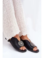 Lesklé Dámské Sandály S Ozdobným Detalem S.Barski KV51-012 Černé Lesklé Dámské Sandály S Ozdobným Detalem S.Barski KV51-012 Černé