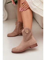 Dámské kotníkové boty na nízkém podpatku s vzorem Béžové model 22007414 - S.Barski Dámské kotníkové boty na nízkém podpatku s vzorem Béžové model 22007414 - S.Barski