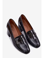 Kožené Lakované Dámské Lodičky na Podpatku model 22100046 Černé - VINCEZA