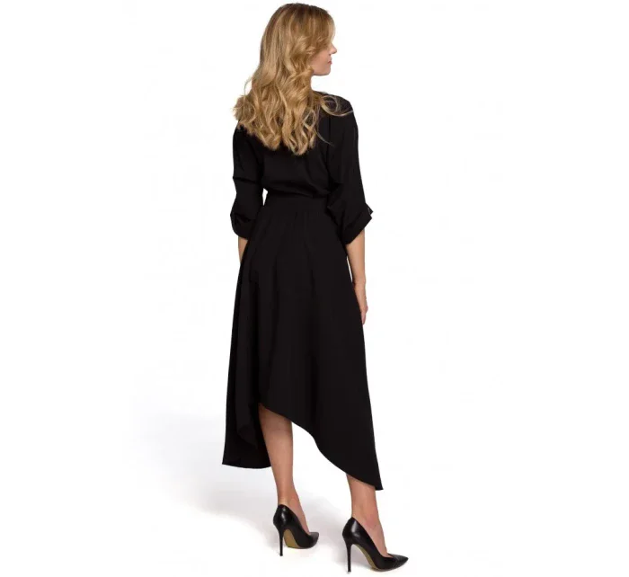 K086 Šaty v délce midi s ozdobnými knoflíky - béžové