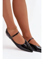 Dámské lakované baleríny s páskem Jarelle – černé Dámské lakované baleríny s páskem Jarelle – černé